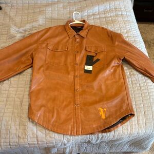 Men's Brown Leather Shirt Jacket